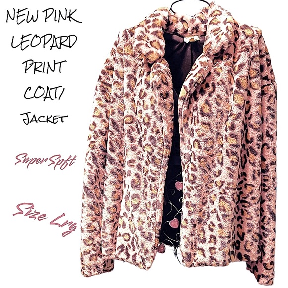 NEW LIGHT PINK LEOPARD PRINT COAT SOFT & COZY SZ LG OPEN CONCEPT & SILKY LINING - Picture 2 of 12